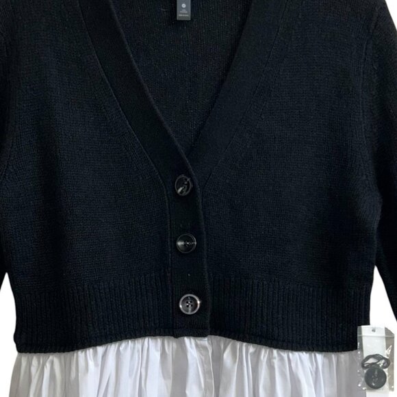 NWT AQUA Cashmere V-Neck Twofer Black White M Bloomingdale’s Best Seller - Picture 3 of 12